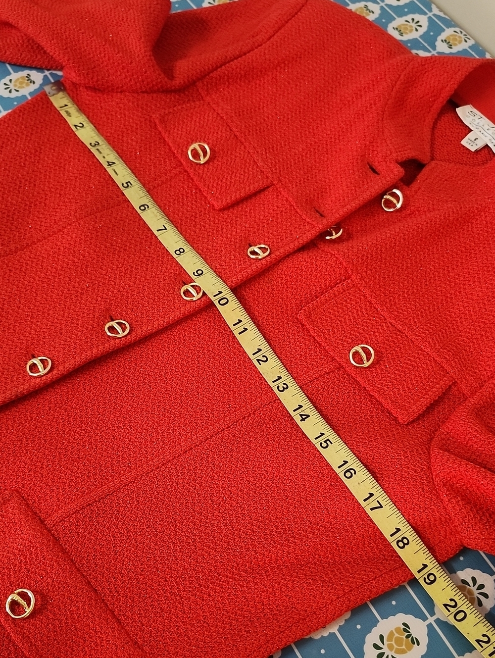 Vintage St. John Collection Jacket 6 Knit Blazer Red 3/4 Sleeve Cardigan - Picture 6 of 7